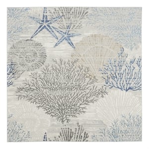 Nourison Pompeii 5' x Square Ivory Gray Blue Fabric Nautical & Beach Area Rug