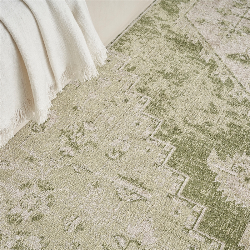 Nourison Home Astra Machine Washable 7' x 9' Fabric Ivory Green Area Rug