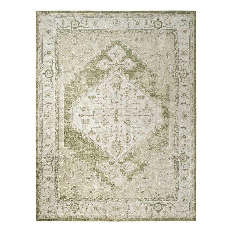 Nourison Home Astra Machine Washable 7' x 9' Fabric Ivory Green Area Rug