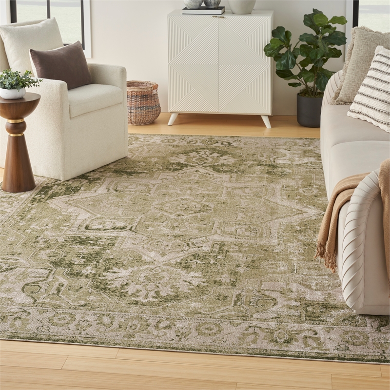 Nourison Home Astra Machine Washable 7' x 9' Fabric Ivory Green Area Rug