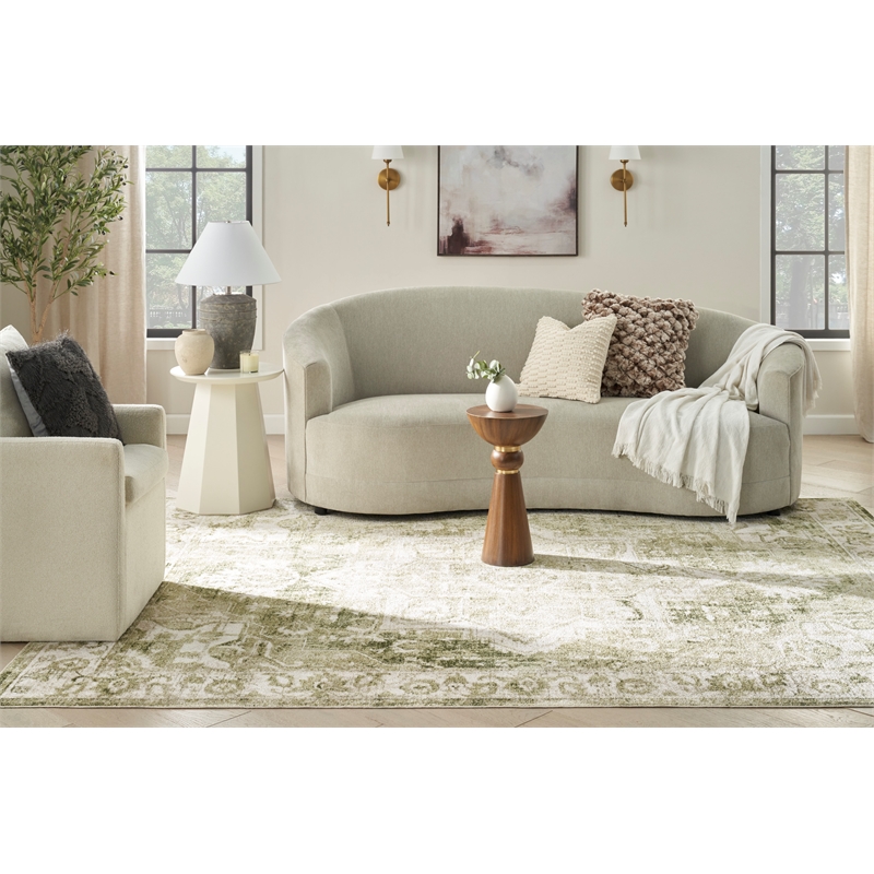 Nourison Home Astra Machine Washable 7' x 9' Fabric Ivory Green Area Rug