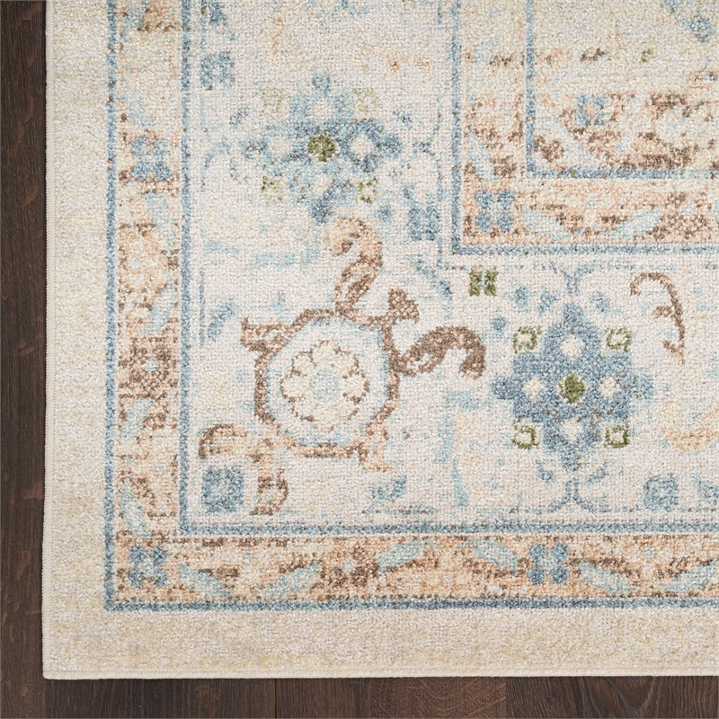 Nourison Home Astra Machine Washable 7' x 9' Fabric Ivory Blue Area Rug