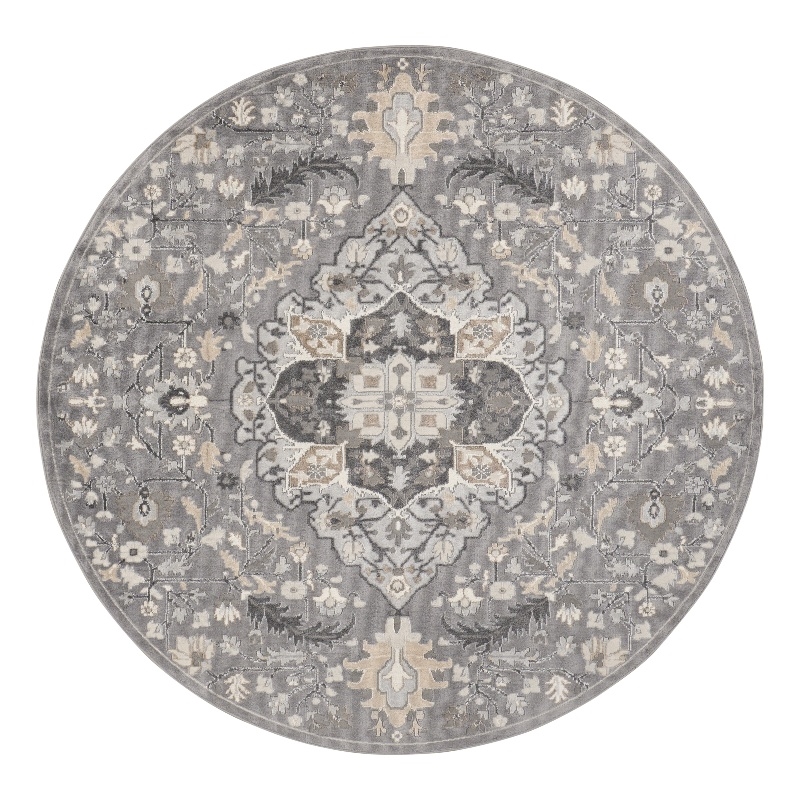Nourison Home Elation 5' x Round Fabric Grey Area Rug