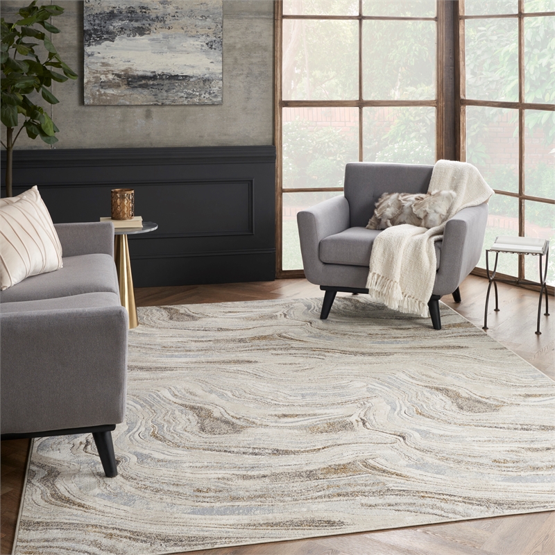 Nourison Home Glam 9' x 12' Fabric Grey Gold Area Rug