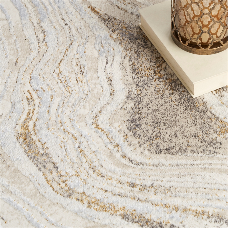 Nourison Home Glam 9' x 12' Fabric Grey Gold Area Rug