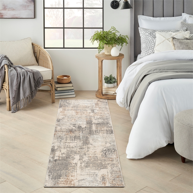 Nourison Home Eco-Friendly 8' Runner Fabric Beige Grey Area Rug