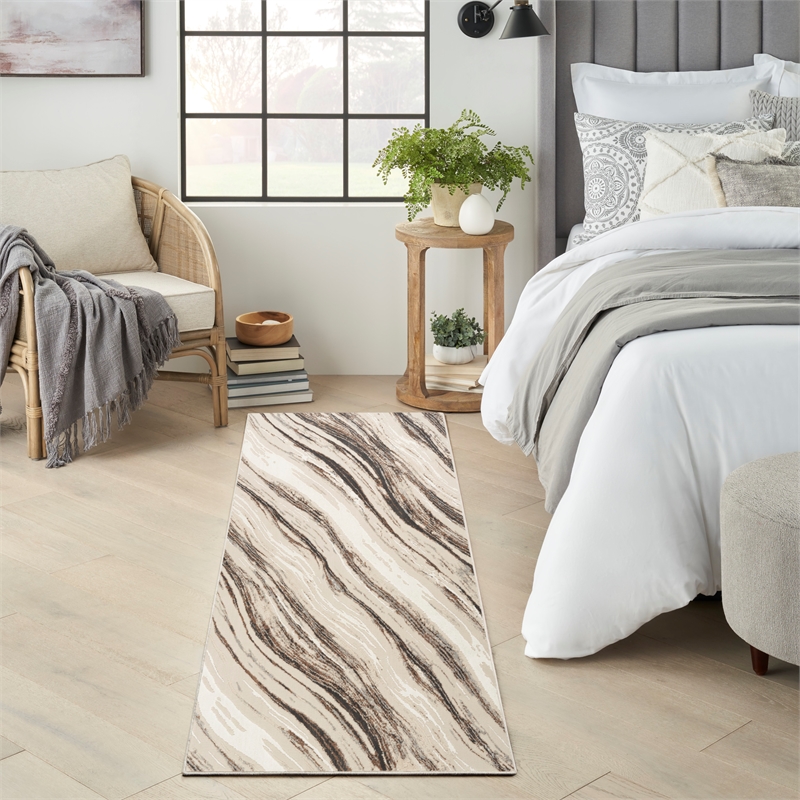Nourison Home Eco-Friendly 8' Runner Fabric Beige Grey Area Rug