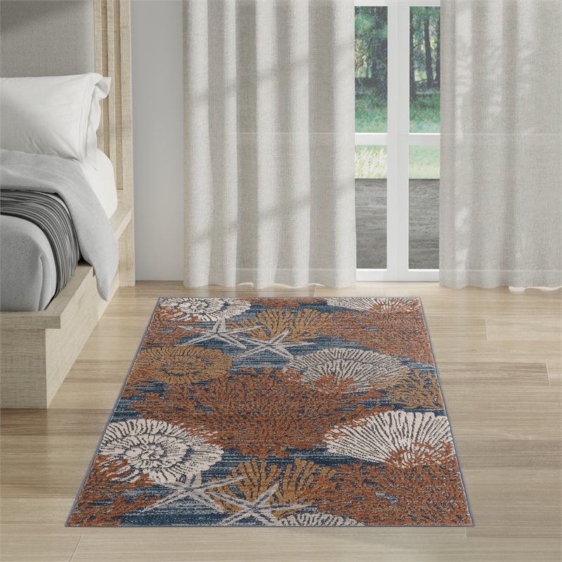 Nourison Pompeii 3' x 5' Blue Multicolor Fabric Nautical & Beach Area Rug