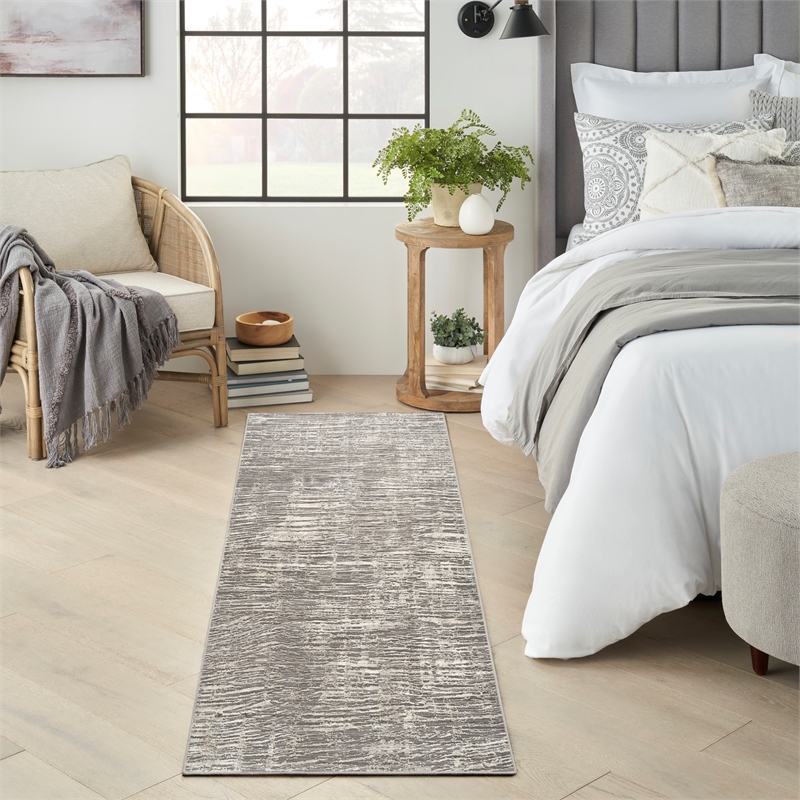 Nourison Home Eco-Friendly 8' Runner Fabric Ivory Grey Area Rug