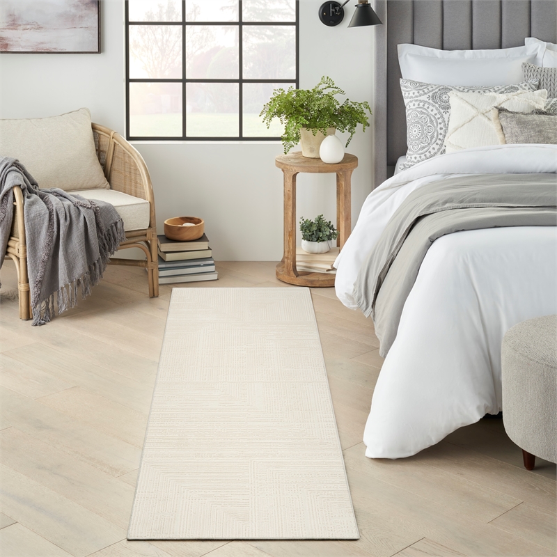 Nourison Home Eco-Friendly 8' Runner Fabric Ivory Area Rug