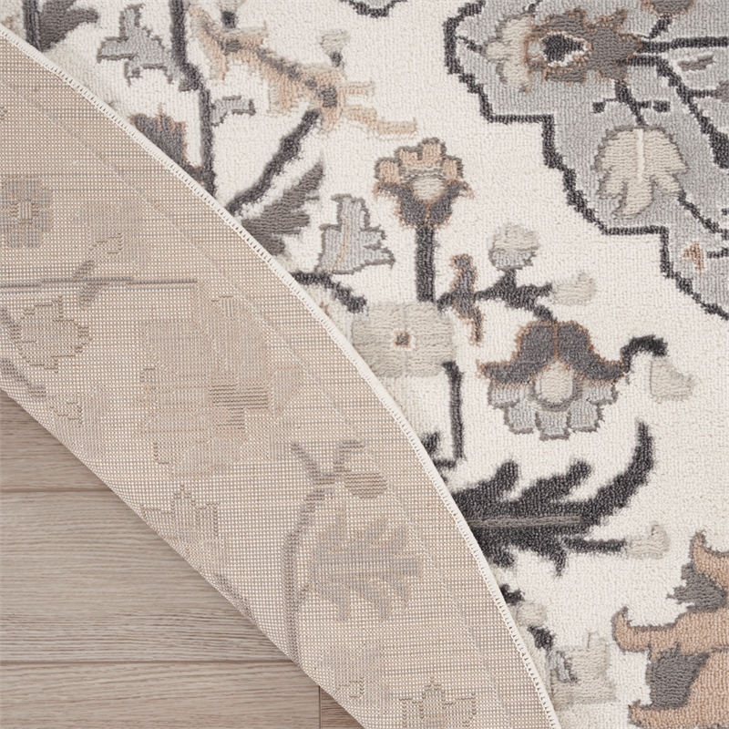 Nourison Home Elation 8' x Round Fabric Ivory Grey Area Rug