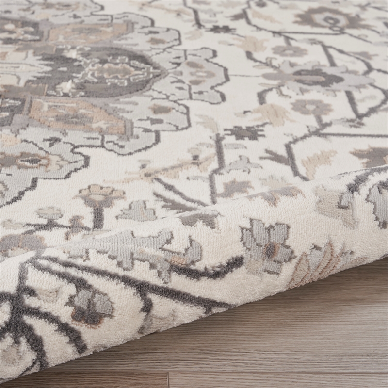 Nourison Home Elation 8' x Round Fabric Ivory Grey Area Rug
