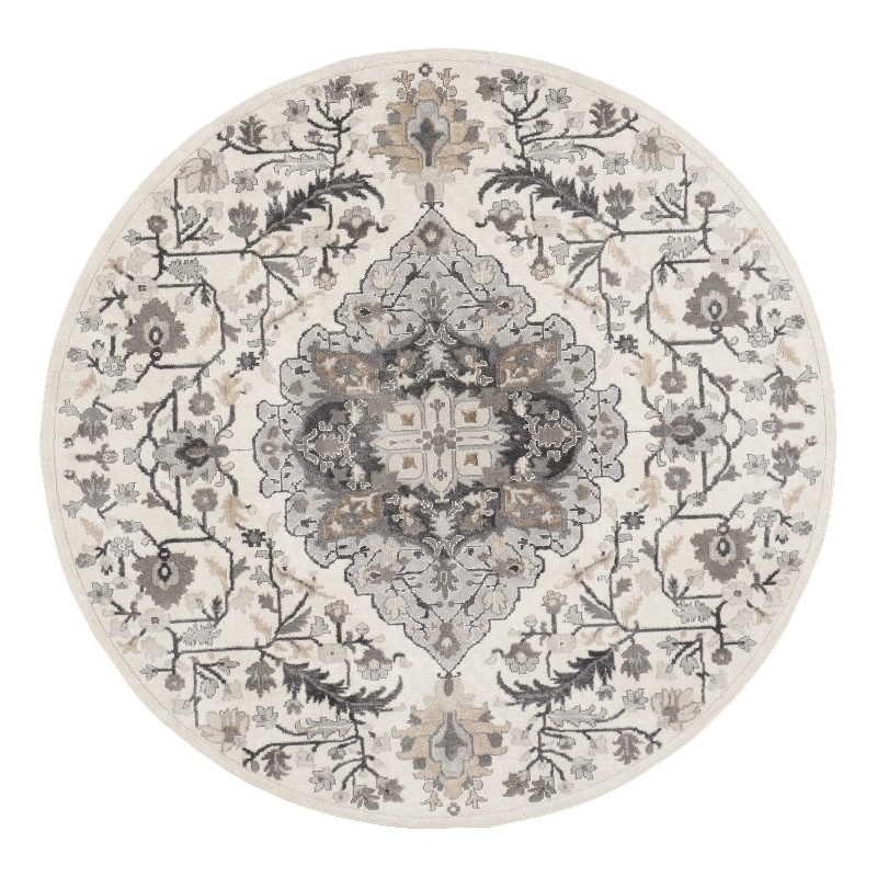 Nourison Home Elation 8' x Round Fabric Ivory Grey Area Rug