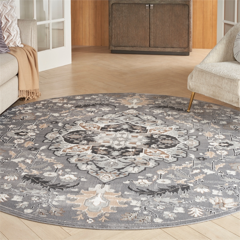 Nourison Home Elation 8' x Round Fabric Grey Area Rug