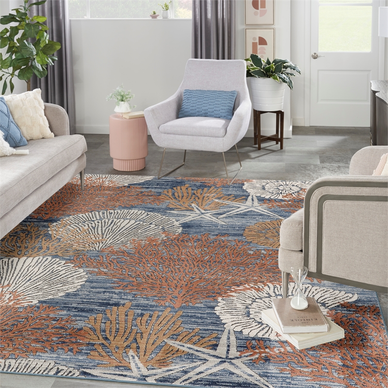 Nourison Pompeii 8' x 10' Blue Multicolor Fabric Nautical & Beach Area Rug