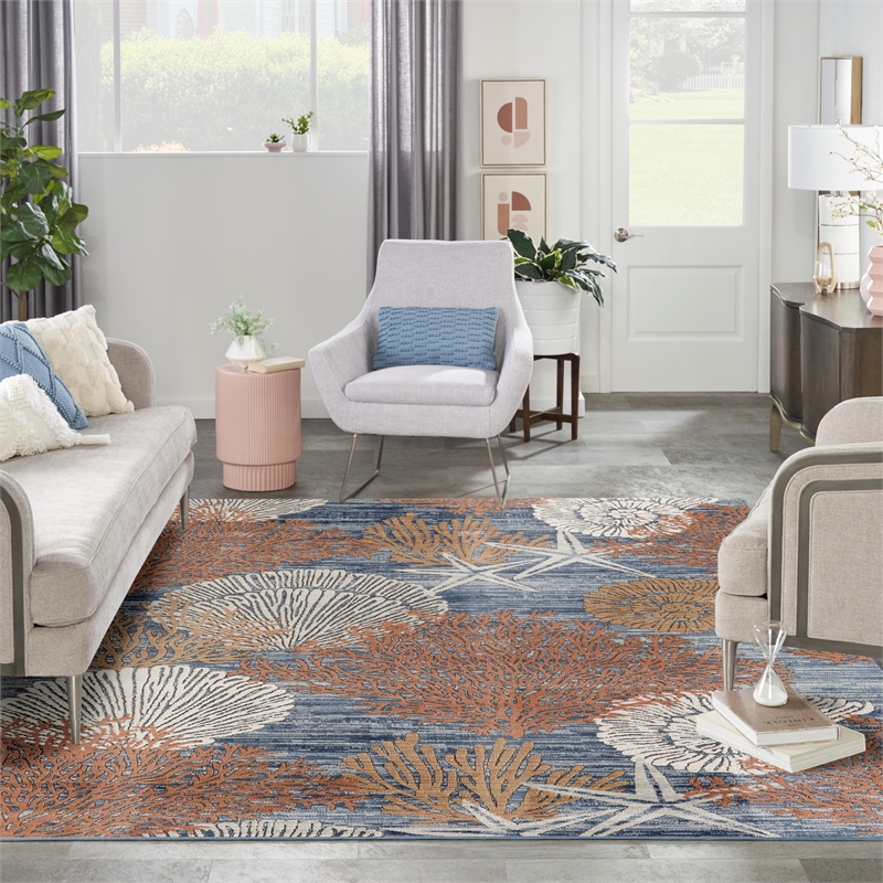 Nourison Pompeii 8' x 10' Blue Multicolor Fabric Nautical & Beach Area Rug
