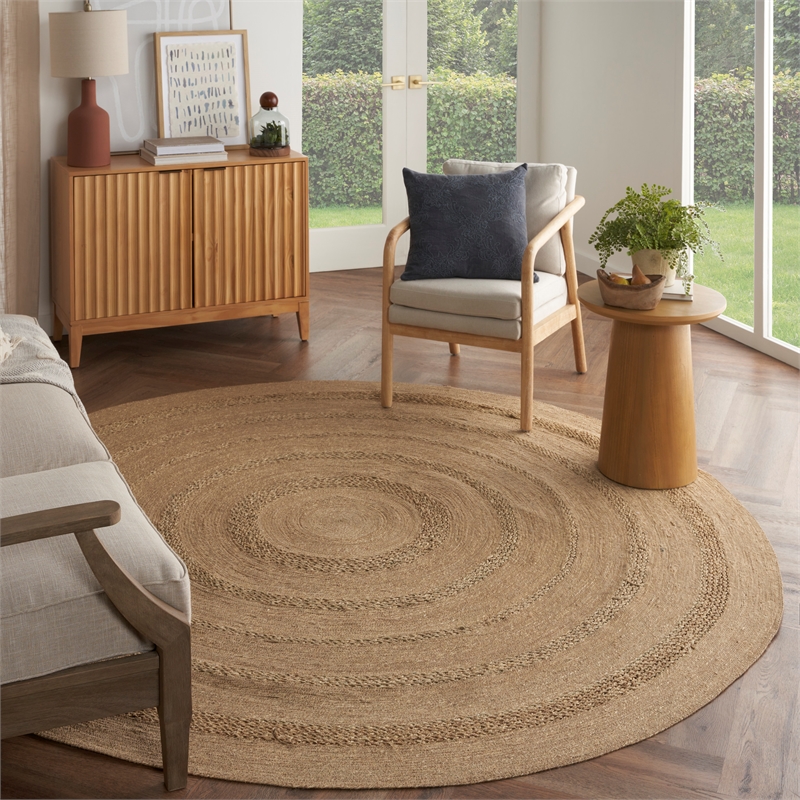 Nourison Home Natural Seagrass 8' x Round Fabric Natural Area Rug