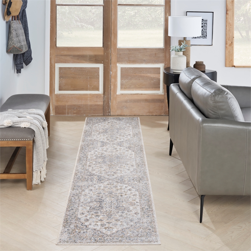 Nourison Home Astra Machine Washable 6' Runner Fabric Silver Grey Area Rug