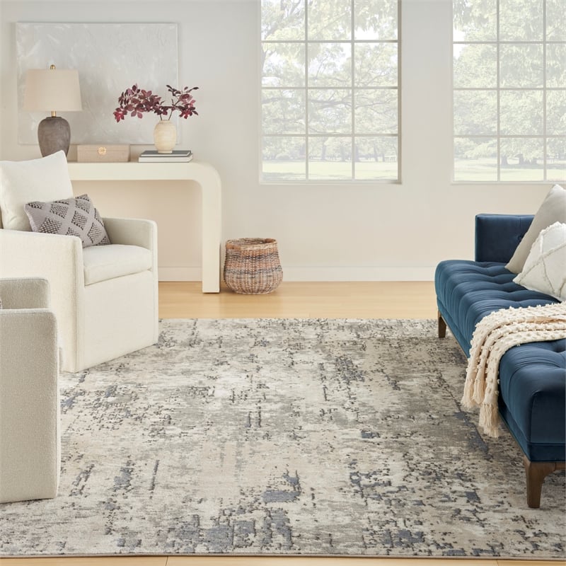 Nourison Concerto 9' x 12' Ivory Blue Gray Fabric Modern Area Rug (9' x 12')