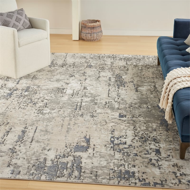Nourison Concerto 9' x 12' Ivory Blue Gray Fabric Modern Area Rug (9' x 12')