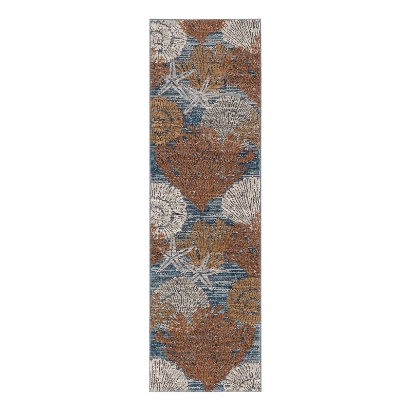Nourison Pompeii 8' Runner Blue Multicolor Fabric Nautical & Beach Area Rug
