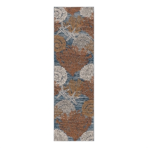 Nourison Pompeii 8' Runner Blue Multicolor Fabric Nautical & Beach Area Rug