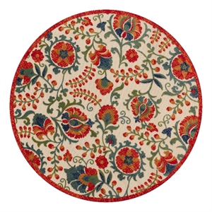 Nourison Aloha 5' x Round Red Multicolor Fabric Farmhouse Area Rug (5' Round)