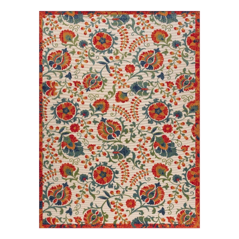 Nourison Aloha 10' x 14' Red Multicolor Fabric Farmhouse Area Rug (10' x 14')