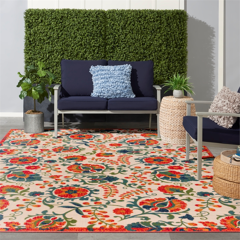 Nourison Aloha 12' x 15' Red Multicolor Fabric Farmhouse Area Rug (12' x 15')