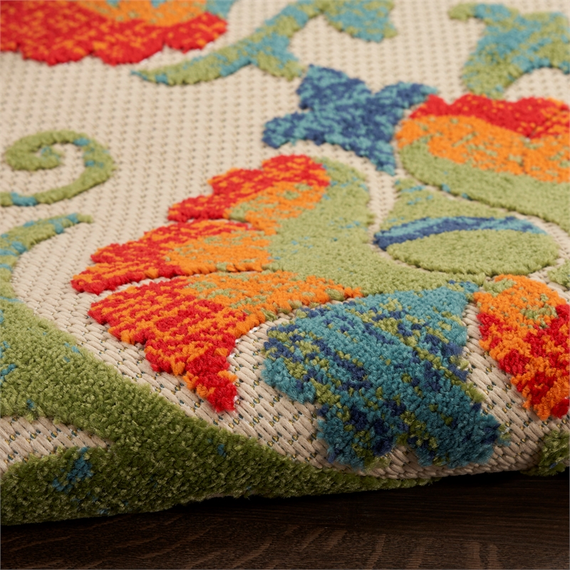 Nourison Aloha 12' x 15' Red Multicolor Fabric Farmhouse Area Rug (12' x 15')