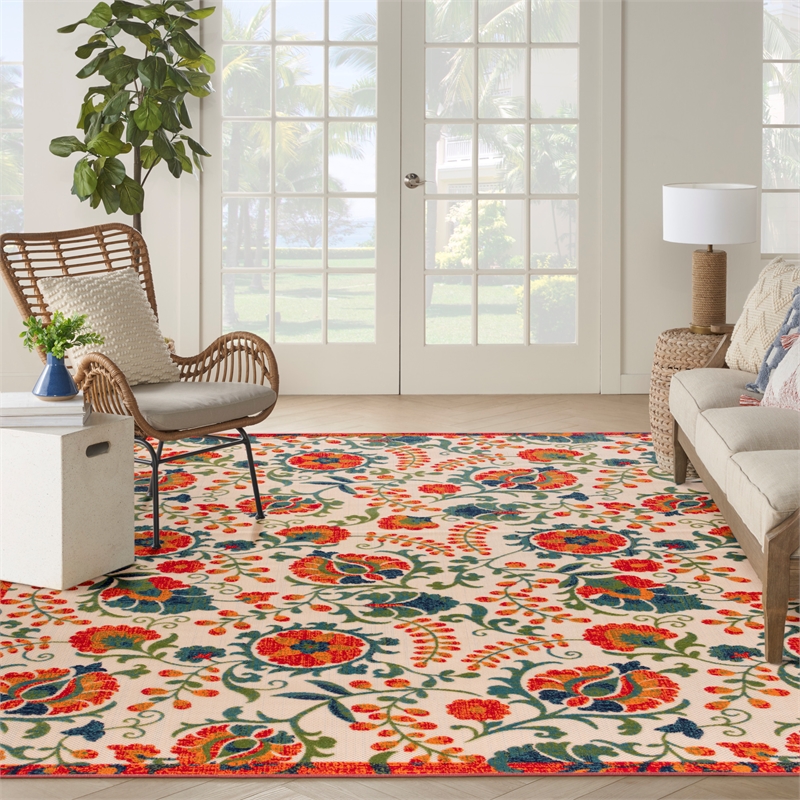 Nourison Aloha 12' x 15' Red Multicolor Fabric Farmhouse Area Rug (12' x 15')