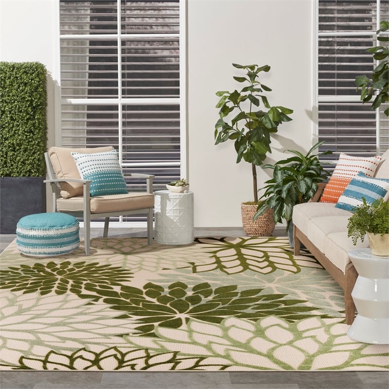 Nourison Aloha 12' x 15' Ivory Green Fabric Tropical Area Rug (12' x 15')