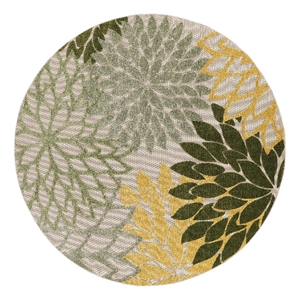Nourison Aloha 5' x Round Green Multicolor Fabric Tropical Area Rug (5' Round)
