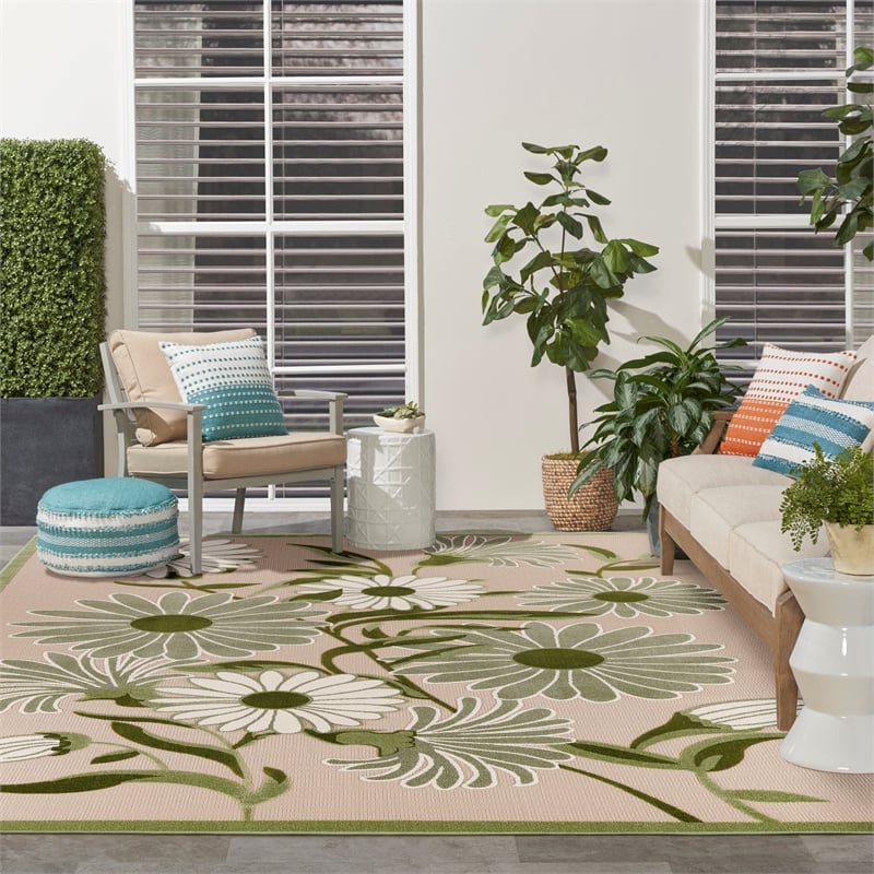 Nourison Aloha 9' x 12' Ivory Green Fabric Outdoor Area Rug (9' x 12')