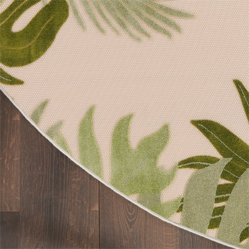 Nourison Home Aloha 5' x Round Fabric Ivory Green Area Rug