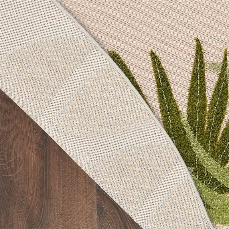 Nourison Home Aloha 5' x Round Fabric Ivory Green Area Rug