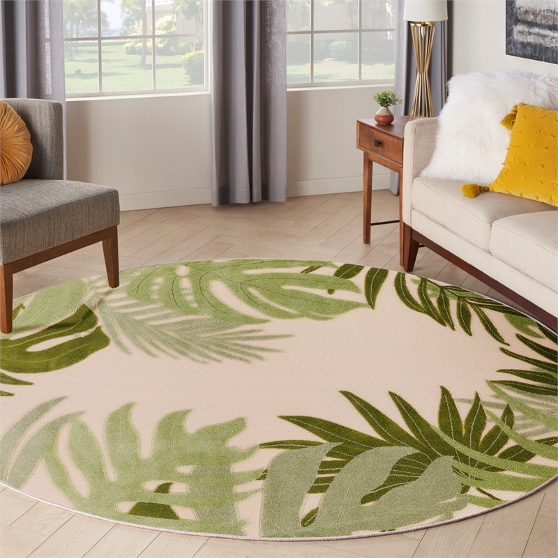 Nourison Home Aloha 5' x Round Fabric Ivory Green Area Rug