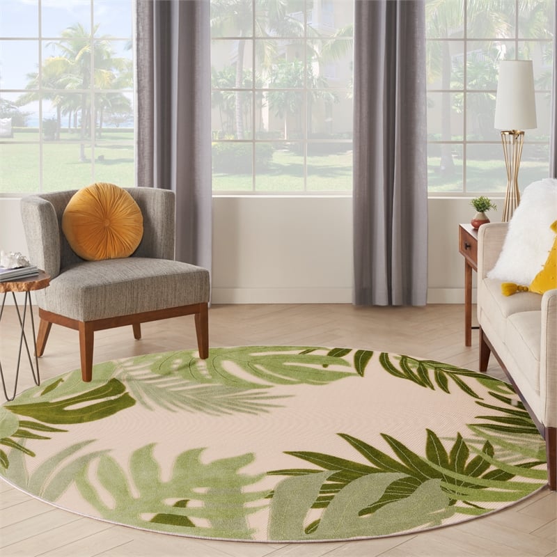 Nourison Home Aloha 5' x Round Fabric Ivory Green Area Rug