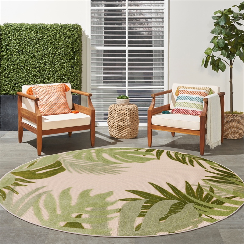 Nourison Home Aloha 5' x Round Fabric Ivory Green Area Rug