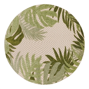 Nourison Home Aloha 5' x Round Fabric Ivory Green Area Rug