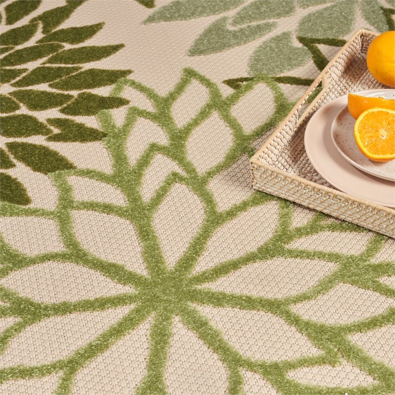 Nourison Aloha 6' x 9' Ivory Green Fabric Tropical Area Rug (6' x 9')