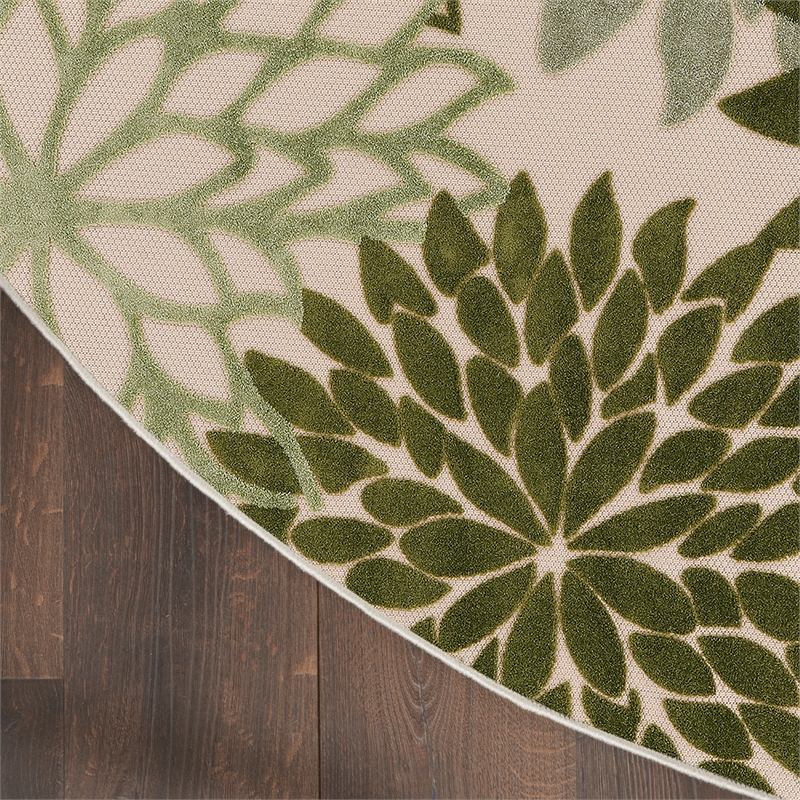 Nourison Aloha 8' x Round Ivory Green Fabric Tropical Area Rug (8' Round)