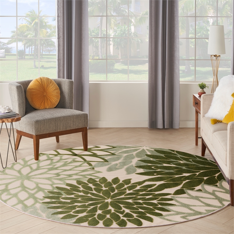 Nourison Aloha 8' x Round Ivory Green Fabric Tropical Area Rug (8' Round)