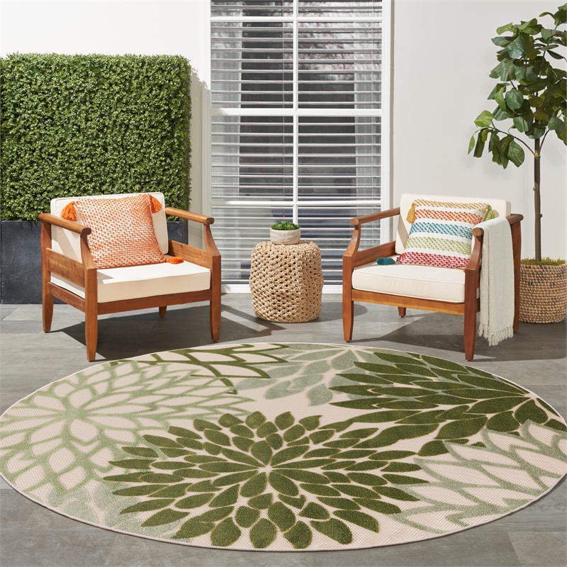 Nourison Aloha 8' x Round Ivory Green Fabric Tropical Area Rug (8' Round)