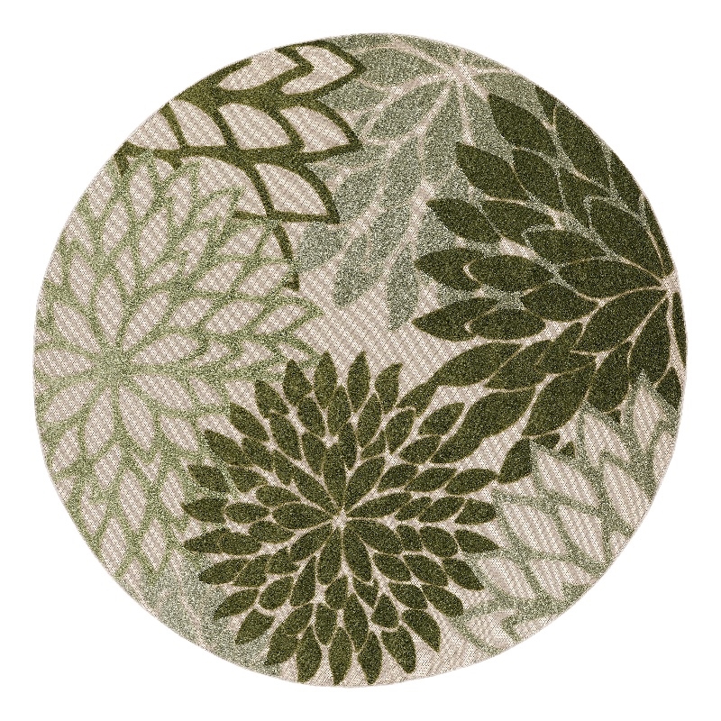 Nourison Aloha 8' x Round Ivory Green Fabric Tropical Area Rug (8' Round)