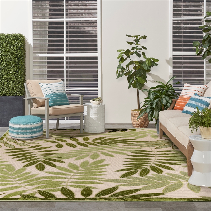 Nourison Aloha 9' x 12' Ivory Green Fabric Outdoor Area Rug (9' x 12')