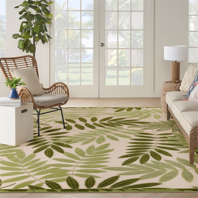Nourison Aloha 9' x 12' Ivory Green Fabric Outdoor Area Rug (9' x 12')