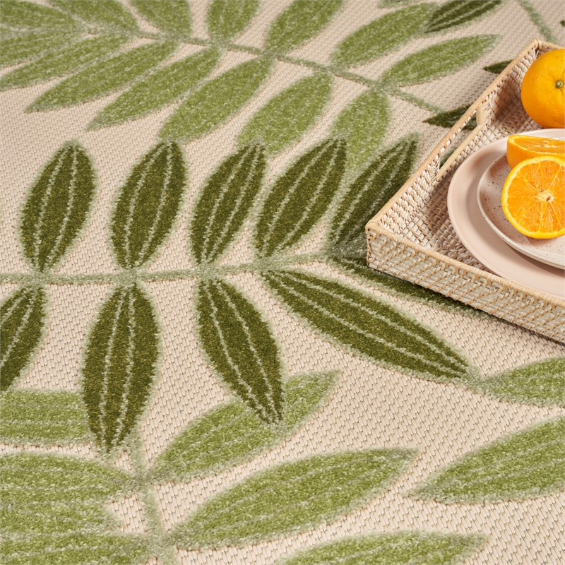 Nourison Aloha 12' x 15' Ivory Green Fabric Outdoor Area Rug (12' x 15')