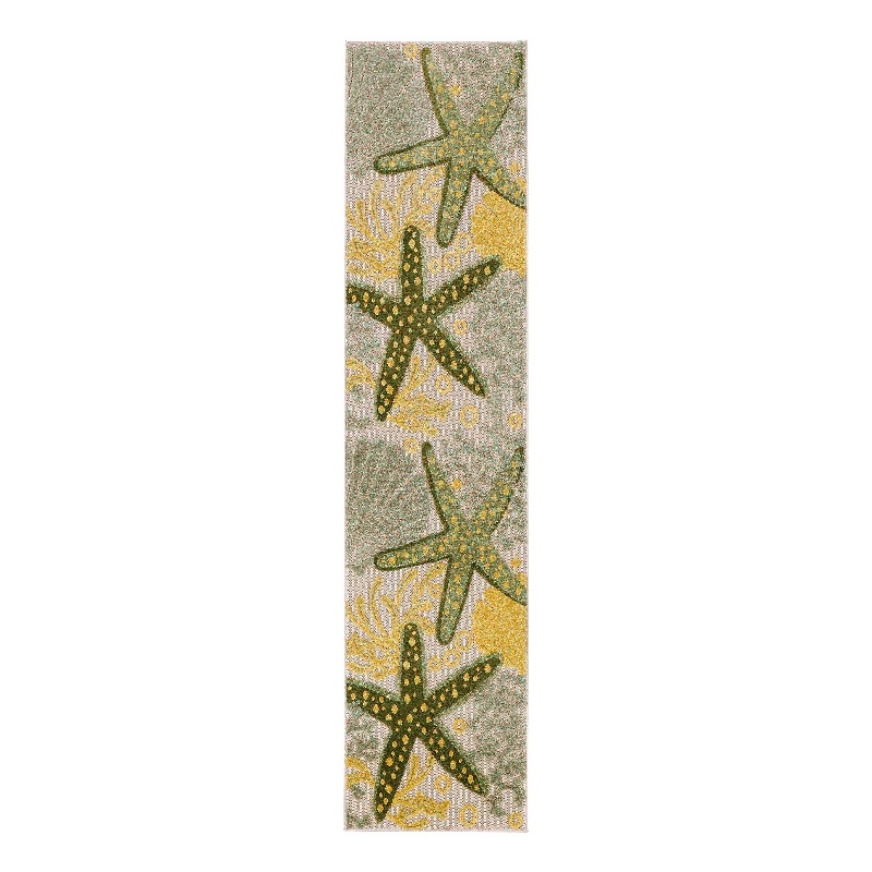 Nourison Aloha 6' Runner Green Yellow Fabric Outdoor Area Rug (6' Runner)