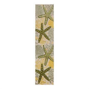 Nourison Aloha 6' Runner Green Yellow Fabric Outdoor Area Rug (6' Runner)